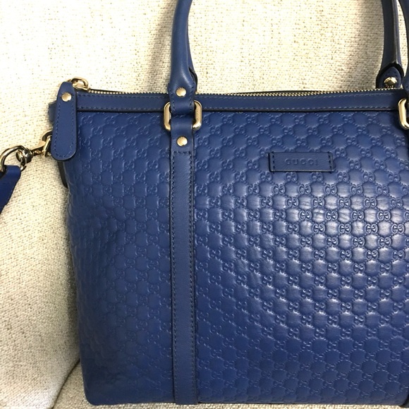 Authentic Gucci 2way tote bag blue leather - Picture 6 of 16